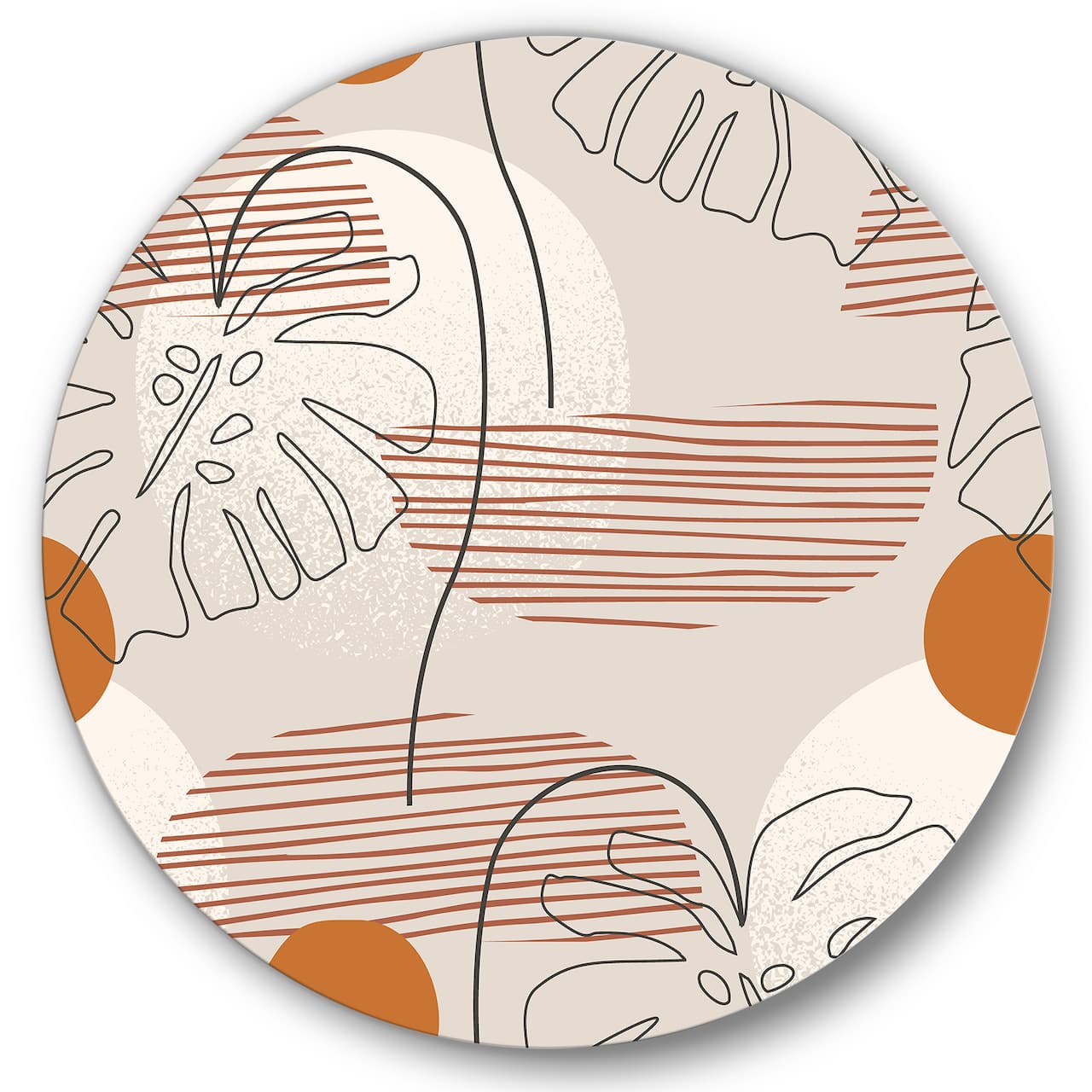Designart - One Line Art Shapes & Abstract Monstera Leaf - Modern Metal Circle Wall Art